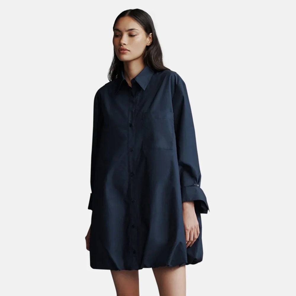 Oversized Navy Shirt Mini Dress - Women